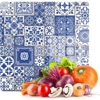 Decovetro Kare Çini Desenli 30x30 Cam Orta Boy Çok Renkli Kesme Tahtası