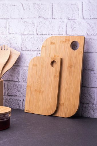 Kitchen Life Meriç Bambu Büyük-Orta Boy Kahverengi 2'li Kesme Tahtası