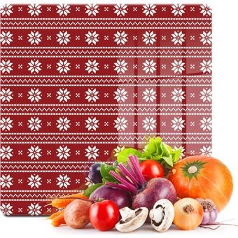 Decovetro Kare Kırmızı Çiçek Desenli 30X30 Cam Orta Boy Kırmızı Kesme Tahtası
