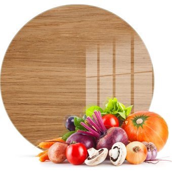 Decovetro Yuvarlak Açık Ahşap Meşe Desenli 30x30 Cam Orta Boy Ahşap Kesme Tahtası