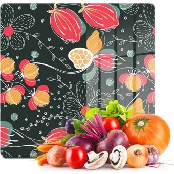 Decovetro Kare Renkli Çiçek Desenli 30X30 Cam Orta Boy Çok Renkli Kesme Tahtası