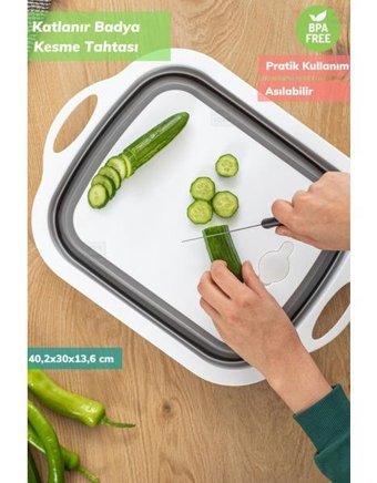 Jet's Home 2in1 Hazneli Plastik Büyük Boy Standlı Katlanır Gri Kesme Tahtası