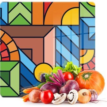Decovetro Kare Geometrik Desenli 30X30 Cam Orta Boy Çok Renkli Kesme Tahtası