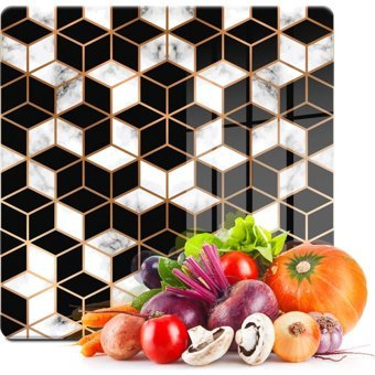 Decovetro Kare Geometrik Desenli 30X30 Cam Orta Boy Çok Renkli Kesme Tahtası