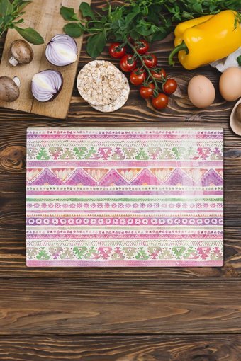 Postifull Boho Temalı Cam Orta Boy Çok Renkli Kesme Tahtası