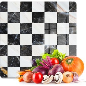 Decovetro Kare Siyah Beyaz Desenli 30X30 Cam Orta Boy Beyaz-Siyah Kesme Tahtası