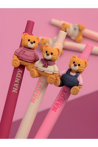 Gıpta Nandy Strawbear Plastik Neon Çok Renkli 0.7 mm Uçlu Versatil Kalem