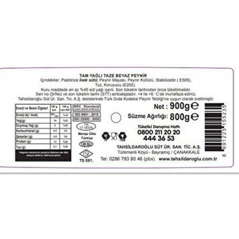 Tahsildaroğlu Tam Yağlı Beyaz İnek Peyniri 800 gr