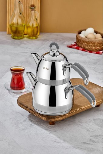 Cooker Premium Çelik Mini Çaydanlık Gri