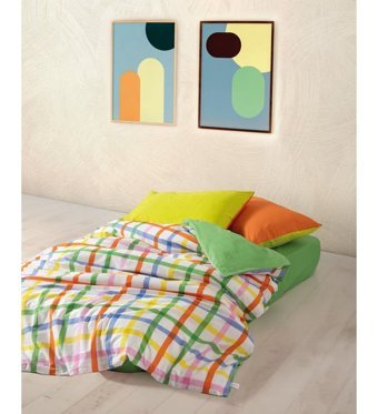 Cozy Home Popping Colors 160x220 cm Lastikli Çarşaflı Çizgili Tek Kişilik Nevresim Takımı Yeşil