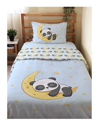 Evmila Çift Taraflı 160x220 cm Panda Tek Kişilik Nevresim Takımı Çok Renkli