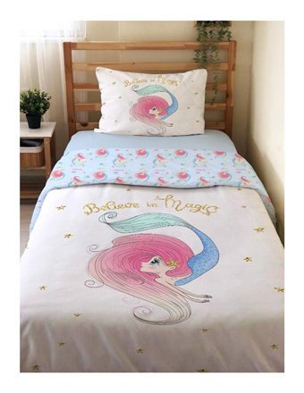 Evmila Çift Taraflı 160x220 cm Deniz Kızı Tek Kişilik Nevresim Takımı Pembe