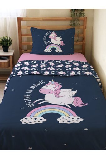 Evmila Çift Taraflı 160x220 cm Unicorn Tek Kişilik Nevresim Takımı Çok Renkli