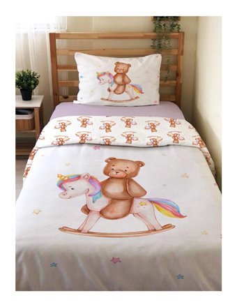 Evmila Çift Taraflı 160x220 cm Unicorn Tek Kişilik Nevresim Takımı Çok Renkli