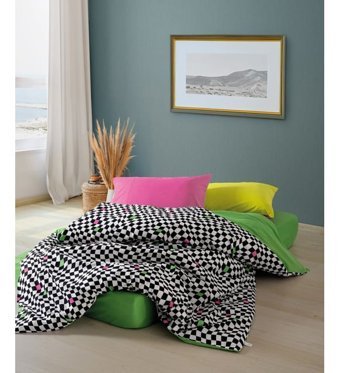 Cozy Home Popping Colors 160x220 cm Lastikli Çarşaflı Geometrik Tek Kişilik Nevresim Takımı Yeşil