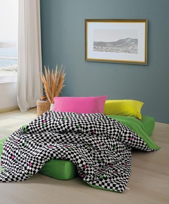 Cozy Home Popping Colors 160x220 cm Lastikli Çarşaflı Geometrik Tek Kişilik Nevresim Takımı Yeşil