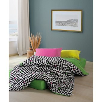 Cozy Home Popping Colors 160x220 cm Lastikli Çarşaflı Geometrik Tek Kişilik Nevresim Takımı Yeşil