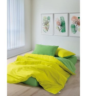 Cozy Home Cosy 160x220 cm Lastikli Çarşaflı Düz Tek Kişilik Nevresim Takımı Sarı-Yeşil