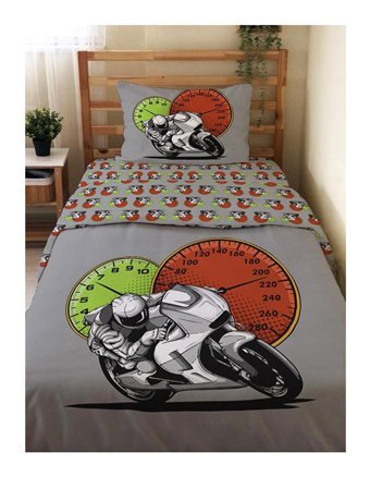 Evmila Çift Taraflı 160x220 cm Motor Tek Kişilik Nevresim Takımı Mavi