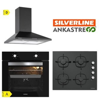 Silverline BO65E1B01-CS5335B01-2240 Doğalgazlı Cam Set Üstü Davlumbaz 3'lü Ankastre Set Siyah