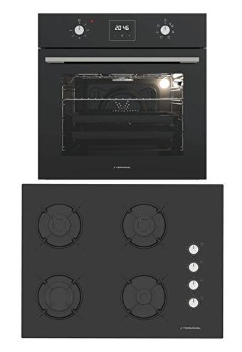 Termikel BO O64D5C B-BH P7144C B Dijital Doğalgazlı Cam Klasik Ankastre Fırın Ocak 2'li Ankastre Set Siyah