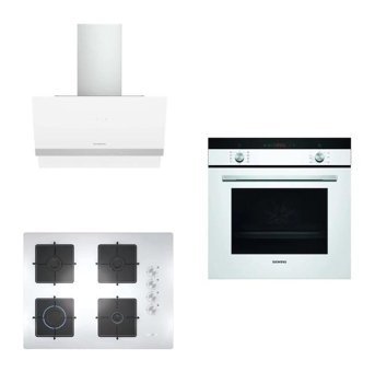 Siemens HB214FBW1T-EO7C2PO12O-LC65KAJ20T Gazlı Cam Klasik Set Üstü Davlumbaz 3'lü Ankastre Set Beyaz