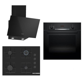 Bosch HBF534EB3T-POP7C6P30O-DWK63PJ60T (61T) Dijital Gazlı Cam Klasik Set Üstü Davlumbaz 3'lü Ankastre Set Siyah