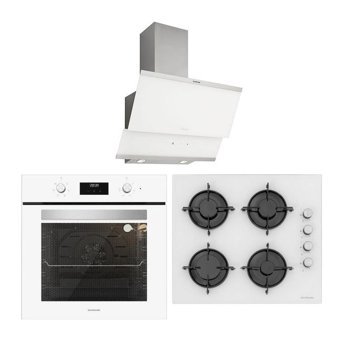 Silverline BO6502W02-CS5349W01-3420 Classy 60 Dijital Doğalgazlı Cam Klasik Set Üstü Davlumbaz 3'lü Ankastre Set Beyaz