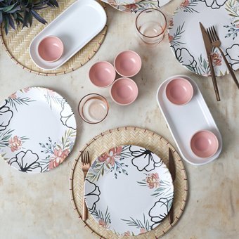Keramika Rossy 14 Parça 6 Kişilik Çok Renkli Desenli Stoneware Kahvaltı Takımı