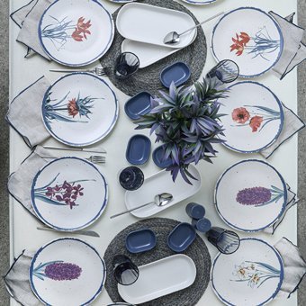 Keramika Anadolu Çiçekleri 50 Parça 12 Kişilik Çok Renkli Desenli Stoneware Kahvaltı Takımı