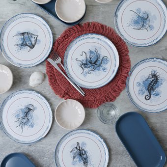 Keramika Marine Life 14 Parça 6 Kişilik Çok Renkli Desenli Stoneware Kahvaltı Takımı