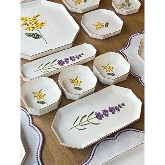 Rossev Mimoza 45 Parça 6 Kişilik Beyaz Desenli Porselen Kahvaltı Takımı