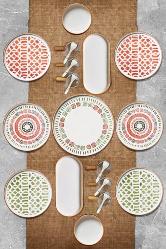Kitchen Life Ares Stackable 23 Parça 6 Kişilik Çok Renkli Desenli Seramik Kahvaltı Takımı