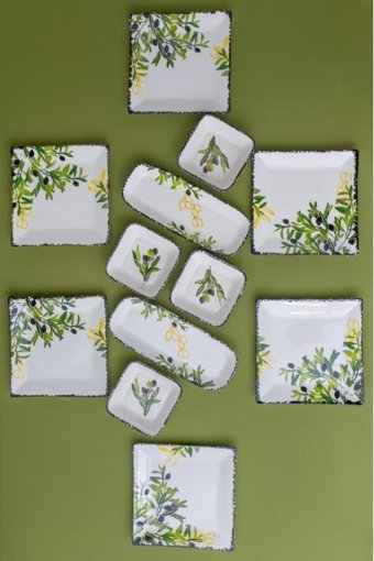 Flora Zeytin Desenli 12 Parça 6 Kişilik Beyaz Desenli Seramik Kahvaltı Takımı