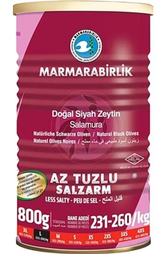Marmarabirlik Az Tuzlu Salamura Siyah Zeytin Teneke 800 gr