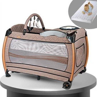 Baby Home 600 Nanny Alüminyum 11 kg Kapasiteli Taşınabilir Katlanabilir Ara Katlı 70x110 cm Sallanan Anne Yanı Park Yatak Bej