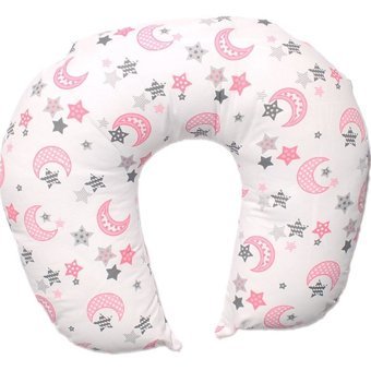 Bebegen Ay Yıldız Desen Elyaf Sırt Destekli Yıkanabilir Gri-Pembe Emzirme Yastığı