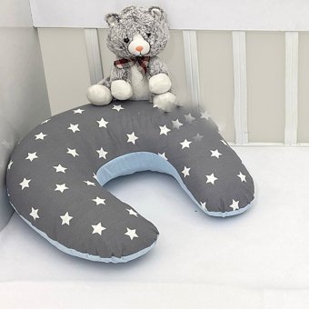Ebabynest Big Star Serisi Elyaf Sırt Destekli Yıkanabilir Gri-Mavi Emzirme Yastığı