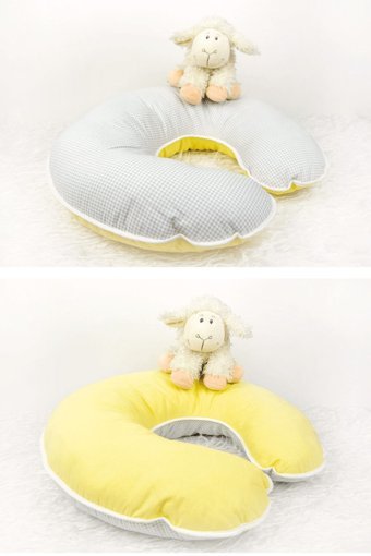 Babynest Ekose Elyaf Sırt Destekli Yıkanabilir Gri-Sarı Emzirme Yastığı