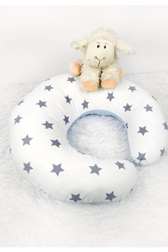 Babynest Yıldız Desen Elyaf Sırt Destekli Yıkanabilir Gri-Mavi Emzirme Yastığı