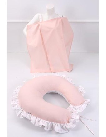Umaybebek Fırfırlı Pamuklu Sırt Destekli Yıkanabilir Pembe Emzirme Yastığı