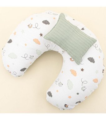 Yunikobaby Kuş Desen Elyaf Sırt Destekli Yıkanabilir Mint Emzirme Yastığı