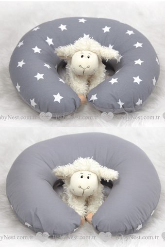 Babynest Yıldız Desen Elyaf Sırt Destekli Yıkanabilir Gri Emzirme Yastığı