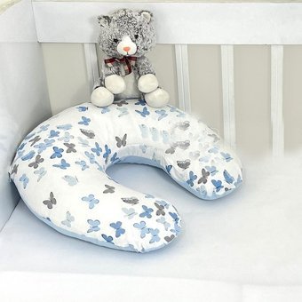 Ebabynest Kelebek Desen Elyaf Sırt Destekli Yıkanabilir Mavi Emzirme Yastığı