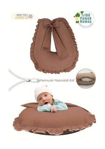 Mordesign Ruffle Serisi Zg10195 Elyaf Sırt Destekli Yıkanabilir Kahverengi Emzirme Yastığı