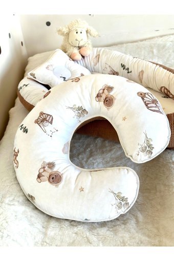 Babynest Kahve Desen Elyaf Sırt Destekli Yıkanabilir Kahverengi Emzirme Yastığı