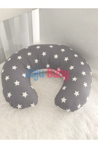 Jaju Baby Yıldız Desen Elyaf Sırt Destekli Yıkanabilir Gri Emzirme Yastığı