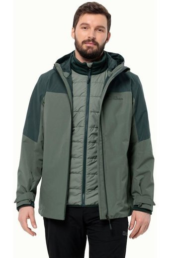 Jack Wolfskin Glaabach 3in1 Softshell Gore Tex Su Geçirmez Fermuarlı Polyester Erkek Outdoor Mont Koyu Yeşil