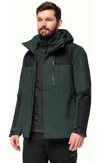 Jack Wolfskin Jasper 3in1 Softshell Gore Tex Su Geçirmez Fermuarlı Polyester Erkek Outdoor Mont Koyu Yeşil