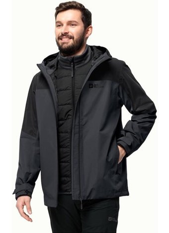 Jack Wolfskin Glaabach 3in1 Softshell Gore Tex Su Geçirmez Fermuarlı Polyester Erkek Outdoor Mont Siyah